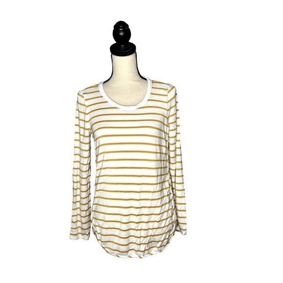 Market & Spruce Tops - Market & Spruce Cream Gold Striped Long Sleeve Round Neck Tunic Top Size M